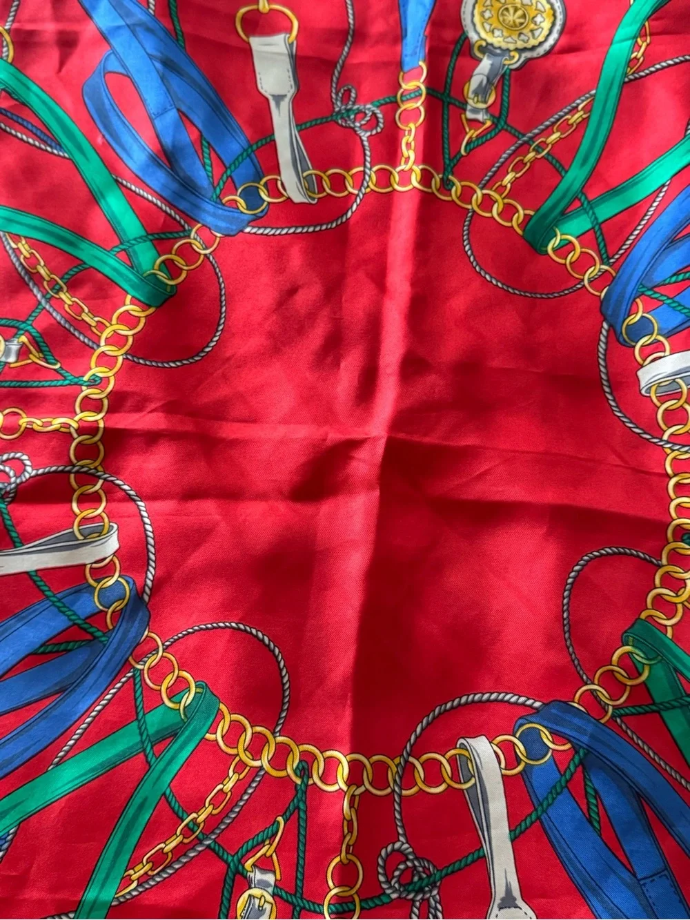 Celine Red Silk Scarf with Black Border and Multicolor Tassels
